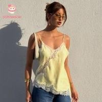ราคา PWSSEND เสื้อลูกไม้ Patchwork Top ลูกไม้ไม่สมมาตรเซ็กซี่ลูกไม้Backless Tops Chic แขนกุด Elegant V คอ Camisole Tops ชุดราตรี (40229358328)