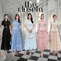 ราคา THE CLOSETA LB203 ชุดเสื้อคอปกแขนสั้นกระดุมหน้า กระโปรงลูกไม้สีขาวใส่งานบุญสวยหรู (28657162381)
