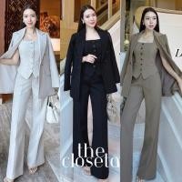 ราคา THE CLOSETA LV294 ชุดเซ็ท3ชิ้น เสื้อกั๊ก เสื้อสูท กางเกงขายาว (49951520460)