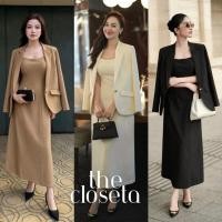 ราคา THE CLOSETA LB628 ชุดเดรสสายเดี่ยว พร้อมเสื้อสูทเข้าชุด (54458104717)