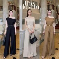 ราคา THE CLOSETA LV326 ชุดเซ็ท3ชิ้น เสื้อเปิดไหล่ พร้อมกางเกงทรงขาบานผ่าด้านข้าง แถมเข็มขัดเข้าชุด (52056311326)