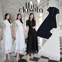 ราคา THE CLOSETA พร้อมส่ง LB478 เดรสลูกไม้สีขาวคอปกแขนสั้นทรงสวย ใส่ออกงาน ใส่ทำบุญ (27922693795)
