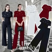 ราคา THE CLOSETA LV264 ชุดเซ็ทเสื้อคลุมไหล่แต่งเพชร กางเกงขายาว เข็มขัดเข้าชุด (29337114946)