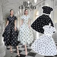 ราคา THE CLOSETA LB573 ชุดเซ็ทPolkadotขาวดำ เสื้อครอปคอบัว กระโปรงยาวทรงบอลลูน (46251305848)