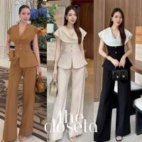 ราคา THE CLOSETA พร้อมส่ง LV287 ชุดเซ็ท2ชิ้น เสื้อคอถ่วง พร้อมกางเกงขายาวเรียบหรู (41268174620)