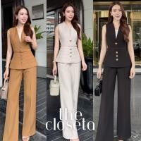 ราคา THE CLOSETA LV311 ชุดเซ็ทเสื้อแขนกุดคอวี พร้อมเข็มขัด ใส่คู่กางเกงขายาวเข้าชุด (54801155596)