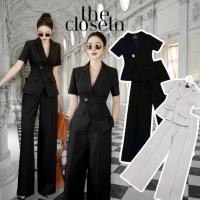 ราคา THE CLOSETA LV301 ชุดเซ็ทเสื้อคอปกแขนสั้น แต่งกระดุมทองพร้อมกางเกงขายาว (54450205726)