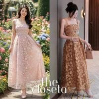 ราคา THE CLOSETA LB586 ชุดเดรสกระโปรงบานทรงสวยเข้ารูปผ้าปักลายดอกไม้ทั้งชุด (52751655901)
