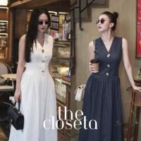 ราคา THE CLOSETA พร้อมส่ง LB532 ชุดเดรสยาวคอวีทรงกระโปรงบานสวยมาก (41007029144)
