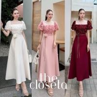 ราคา THE CLOSETA พร้อมส่ง LB572 ชุดเดรสแขนตุ๊กตาดอกกุหลาบ3D กระโปรงทรงเจ้าหญิง พร้อมเข็มขัดดอกไม้ (40374665023)