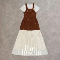 ราคา THE CLOSETA พร้อมส่ง LB449 ชุดเซ็ทเอี๊ยมยาวผ้าลูกฟูกปักดอกไม้ พร้อมเสื้อด้านใน (29926789879)