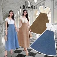 ราคา THE CLOSETA LV173 เดรสยีนส์แขนระบายช่วงเสื้อลูกไม้ขาว ทรงสวย (28973179004)