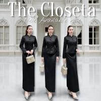 ราคา THE CLOSETA LB584 พร้อมส่ง ชุดไทยจิตรลดาคอตั้งแขนยาว ผ้าถุงป้ายหน้าสีดำ ผ้าไหมอิตาลี (27443584413)
