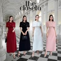 ราคา THE CLOSETA พร้อมส่ง LV218 เดรสออกงานคลุมไหล่แต่งเพชร ทรงสวยใส่ออกงานเรียบหรูดูแพง (26230229169)