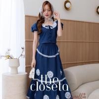 ราคา THE CLOSETA พร้อมส่ง CM11 ชุดเซ็ทเสื้อครอปแขนตุ๊กตุ๊กตา กระโปรงยาวแต่งระบายลูกไม้ แต่งดอกไม้ (25394835056)