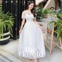 ราคา THE CLOSETA พร้อมส่ง LV229 ชุดเดรสออกงานเดรสสายเดี่ยวลูกไม้อัดพลีท ผ้าคลุมไหล่แยกชิ้น (24843612797)