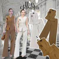 ราคา THE CLOSETA LV312 ชุดเซ็ทเสื้อกั๊กกระดุมหน้า แถมเข็มกลัดดอกไม้ ใส่คู่กางเกงขายาวเข้าชุด (47001188468)