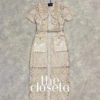 ราคา THE CLOSETA พร้อมส่ง LV149 เดรสลูกไม้สีครีมกระดุมหน้าพร้อมเข็มขัด (29965671025)