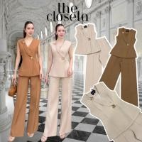 ราคา THE CLOSETA LV318 ชุดเซ็ทเสื้อแขนกุดทรงคอเสื้อป้ายทับแต่งกระดุมทอง กางเกงขายาว (45502642649)