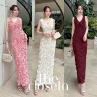 ราคา THE CLOSETA พร้อมส่ง LB456 ชุดเดรสดอกกุหลาบ3D ทรงสอบเข้ารูปสวย (42961720081)