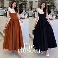 ราคา THE CLOSETA LB410 เดรสแขนกุดคอปกระบายจีบรอบแต่งเพชร (29323762582)