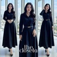 ราคา THE CLOSETA LB226 ชุดเซ็ทเสื้อเชิ๊ตแขนยาว กระโปรงยาวผ้าลินิน เข็มขัด (40176612107)