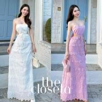 ราคา THE CLOSETA พร้อมส่ง LB452 แม็กซี่เดรสสายเดี่ยวผ้าฉลุใส่เที่ยวทะเล (26028935773)