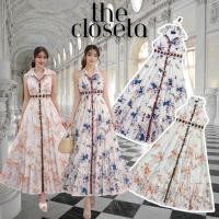 ราคา THE CLOSETA LV289 ชุดเดรสคอปกกระดุมหน้าเว้าไหล่ ผ้าฉลุพิมพ์ลายดอกไม้ ทรงสวยมากมาพร้อมเข็มขัด (40318827593)