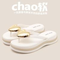 ราคา แฟชั่น Love รูปแบบหนา Soled Flip Flops สวมใส่ด้านนอกสบาย Anti Slip Wear Re (56110073785)