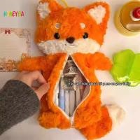ราคา Honeyba น่ารักตุ๊กตาปากกากระเป๋าการ์ตูน Fox ตุ๊กตาดินสอขนาดใหญ่ความจุเครื่องเขียน Organizer นักเรียน Nice (51110052728)