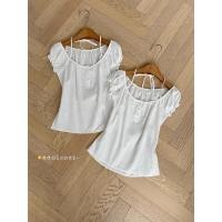 ราคา BANKO French Women Summer New Style Slim fit เสื้อยืดแขนสั้นผูกเชือกสีขาวเอวแคบ (55409694827)
