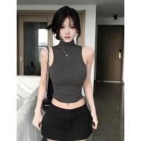 ราคา BANKO สลิมฟิตเอวแคบสำหรับผู้หญิง กระโปรงสายเดียวกันยิบ มีสายคล้องคอ เอวลอย ลายเกาหลี สีเทา (54358486894)