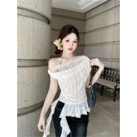 ราคา BANKO เสื้อยืดผู้หญิงสไตล์เกาหลียอดนิยม สีขาวบริสุทธิ์ พร้อมลูกไม้และริบบิ้น เชือกแขวนคอแนวทแยง และแขนสั้น เหมาะสำหรับฤดูร้อน (51007684835)
