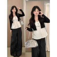 ราคา BANKO เสื้อยืดแขนยาวผู้หญิง ลายจุดลูกไม้ สีดำและสีขาว สำหรับฤดูใบไม้ผลิ (49356499446)
