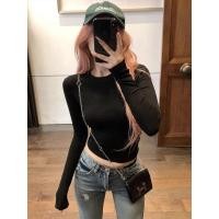 ราคา BANKO เสื้อยืดแขนยาวคอกลมสีดำ ออกแบบในสไตล์เกาหลี สำหรับฤดูใบไม้ผลิ ทรงเรียบร้อย (44756610102)