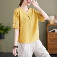 ราคา เสื้อสไตล์จีนสำหรับแม่ ทำจากผ้าฝ้ายและลินิน แบบแจ็คการ์ด เสื้อกลมปักลาย ทรงหลวมสบายในฤดูร้อน (43730275085)