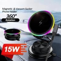 ราคา ที่วางโทรศัพท์ในรถยนต์แบบแม่เหล็กชาร์จไร้สาย 15W ที่วางโคมไฟ RGB ดูดสูญญากาศแบบหมุนได้ 360 องศาสําหรับ iPhone Samsung Xiaomi (58058235387)