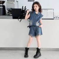 ราคา เสื้อผ้าเด็กผู้หญิงแจ็คเก็ตยีนส์แขนกุดฤดูร้อน กางเกงขาสั้นผ้ายีนส์จราจรชุดสองชิ้น 5 14 ปี (29094527382)
