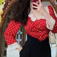 ราคา เสื้อแขนยาวสไตล์เกาหลี ลายจุดลูกไม้ สำหรับผู้หญิง (55754540566)