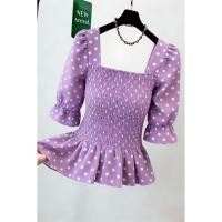 ราคา เสื้อแขนสั้นสไตล์เกาหลียางชีฟองลายจุดสำหรับสตรี (54808417306)
