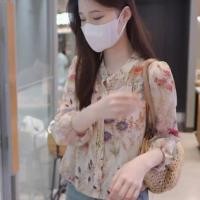 ราคา เสื้อชีฟองพิมพ์ลายดอกไม้แขนสามส่วน สไตล์เกาหลีสำหรับผู้หญิง (51708240187)