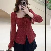 ราคา เสื้อแขนยาวชีฟองลายจุด สไตล์เกาหลีสำหรับสุภาพสตรี (51650604534)