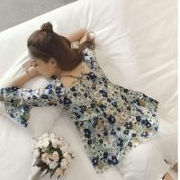 ราคา เสื้อเชิ๊ตแขนสามส่วน สไตล์เกาหลี สำหรับผู้หญิง ทำจากชีฟอง มีลวดลายดอกไม้ (50158505161)