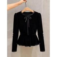 ราคา เสื้อแขนยาวกำมะหยี่สไตล์เกาหลี ออกแบบเพื่อสร้างเอวเล็ก (43380013725)