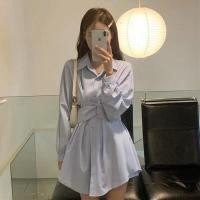 ราคา เสื้อเชิ้ตลายแฟชั่นสำหรับผู้หญิง แบบปกคอ แขนยาว สไตล์เอวเรียว (43178991084)