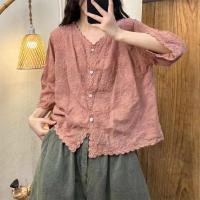 ราคา สไตล์เกาหลีผู้หญิงสุภาพสตรีหลวมวินเทจเย็บปักถักร้อยดอกไม้ V คอเสื้อแขนยาวเสื้อ Baju Wanita Lengan Panjang (29455099519)
