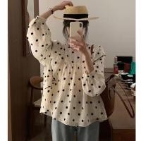 ราคา เสื้อเบลาส์ลายจุดแฟชั่นเกาหลีผู้หญิงคอกลมแขนยาวหลวมย้อนยุค (27307411948)