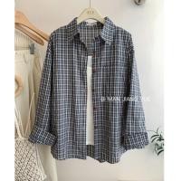 ราคา ลายสก๊อตวินเทจสไตล์เกาหลีผู้หญิงสุภาพสตรีเสื้อเชิ้ตแขนยาวหลวมเสื้อ (26765098011)