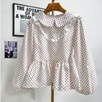 ราคา สไตล์เกาหลีผู้หญิงสุภาพสตรีหลวมตุ๊กตาปกลายจุดเสื้อแขนยาวเสื้อ (26227101006)