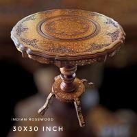 ราคา โต๊ะกาแฟ โต๊ะไม้แกะสลักฝังทองเหลือง30นิ้ว (14314364820)